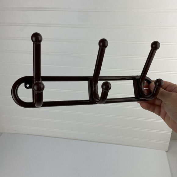 Vintage 80s Brown Plastic Wall Mounted 3 Hooks Hanger Yaffa Style Retro Entryway - Picture 8 of 11